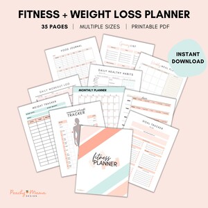 Fitness Planner Printable | Weight Loss Tracker | Printable Meal Planner | Workout Tracker | Habit Tracker | Wellness Planner | Food Journal