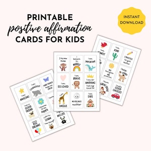 Carte di affermazione stampabili per bambini / Arte da parete di affermazione stampabile per bambini / Carte di autostima per bambini / Carte di affermazione positiva digitale