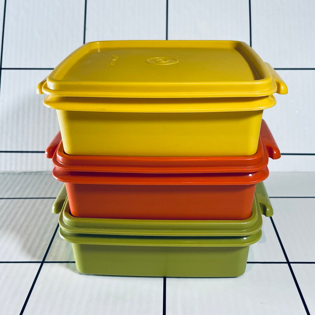 Vintage Square Tupperware Container Set Three Etsy