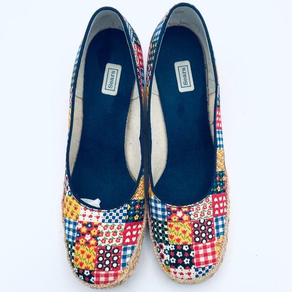 1970’s Sears Patchwork Espadrilles with Wedge Hee… - image 4