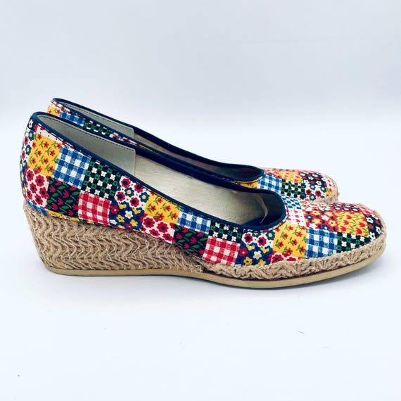 1970’s Sears Patchwork Espadrilles with Wedge Hee… - image 1