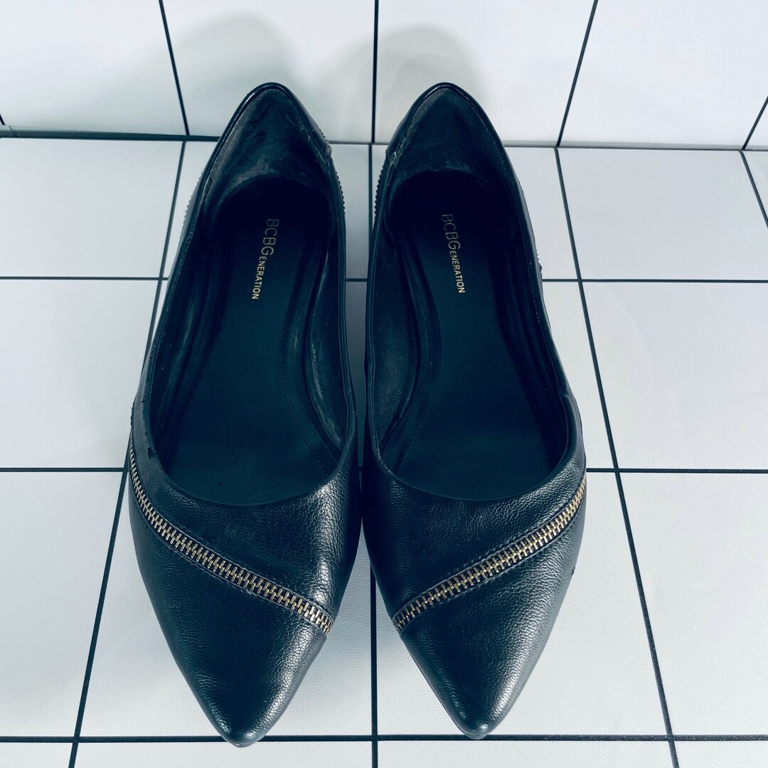 Y2K BCBG Black Zipper Flats Etsy