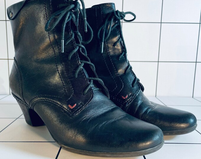 80s Inspired Black Leather Granny Boots Sz 9 Womens Etsy