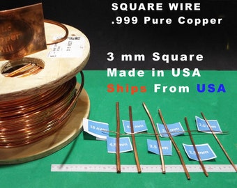 Square Copper Wire   3 mm  (approx. 8 Gauge)  -  99.9 % pure copper wire