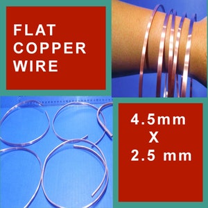 Flat Copper Wire 4.5 X 2.5 mm. 99.9% Copper, Approximately 6 Gauge width and 10 Gauge Thickness straight sides.
