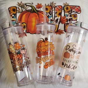 Halloween Cups - 12 Plastic Lids Straws Pumpkin School Harvest Party  Supplies
