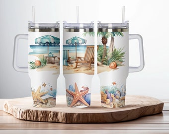 Dip My Toes in the Sand  Beach 40oz Dupe, Personalized 40oz Dupe Tumbler Handle, Lid and Straw, Gift for Her, Gift for Him, Birthday Gift