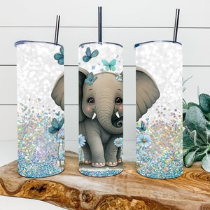 Baby Blue Elephant Tumbler, Personalized Tumbler, Double Wall Insulated, Gift, Tumbler with Lid, Custom Tumbler
