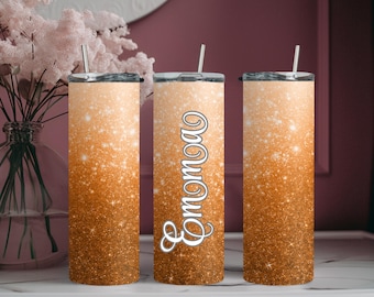 Pretty Royal Orange Sparkle Faux Glitter Personalized Custom Tumbler, Unique Personalized Gift!!! - 2126