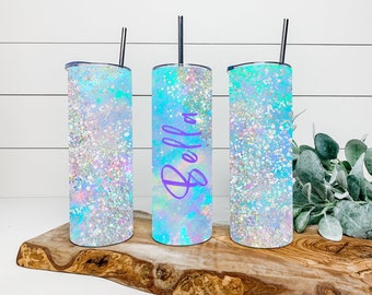 Opal 2.0 Faux Glitter Tumbler, Personalized Tumbler, Double Wall Insulated, Gift, Tumbler with Lid & Straw, Custom Tumbler, Glitter