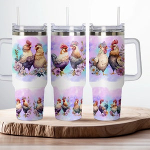 Precious Purple Chickens 40oz Dupe, Personalized 40oz Dupe Tumbler with Handle, Lid and Straw, Gift for Her, Gift for Mom, Birthday Gift image 1