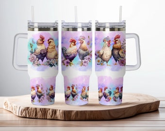 Precious Purple Chickens 40oz Dupe, Personalized 40oz Dupe Tumbler with Handle, Lid and Straw, Gift for Her, Gift for Mom, Birthday Gift