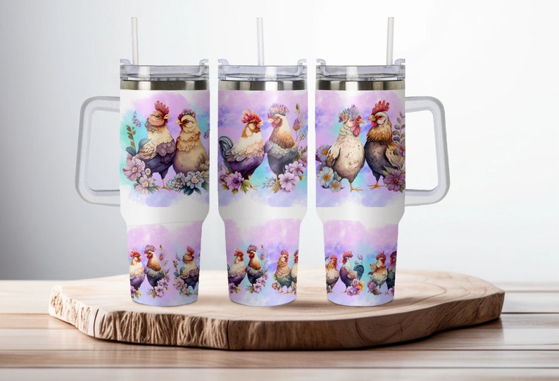 Precious Purple Chickens 40oz Dupe, Personalized 40oz Dupe Tumbler with Handle, Lid and Straw, Gift for Her, Gift for Mom, Birthday Gift image 1