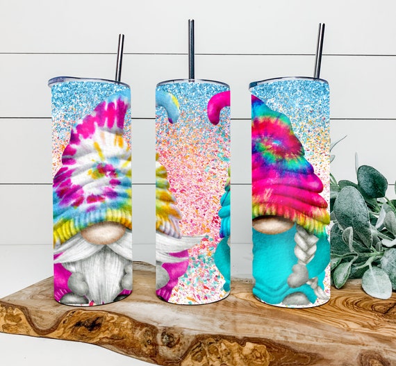 Tie Dye Gnome Tumbler, Personalized Tumbler, Double Wall Insulated, Gift,  Tumbler With Lid & Straw, Custom Tumbler 