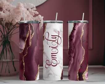 Burgundy Marble Gold Agate Faux Glitter Personalized Custom Tumbler, Unique Personalized Gift!!!