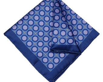 Blauwe pochet heren, bloemenprint, bruiloft pochet, bruidegom pochet, herenvierkant, pochet, modieuze pochet