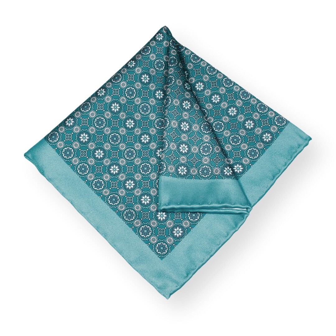 Men's Green Pocket Square, Floral Printed, Wedding Pocket Square, Groom