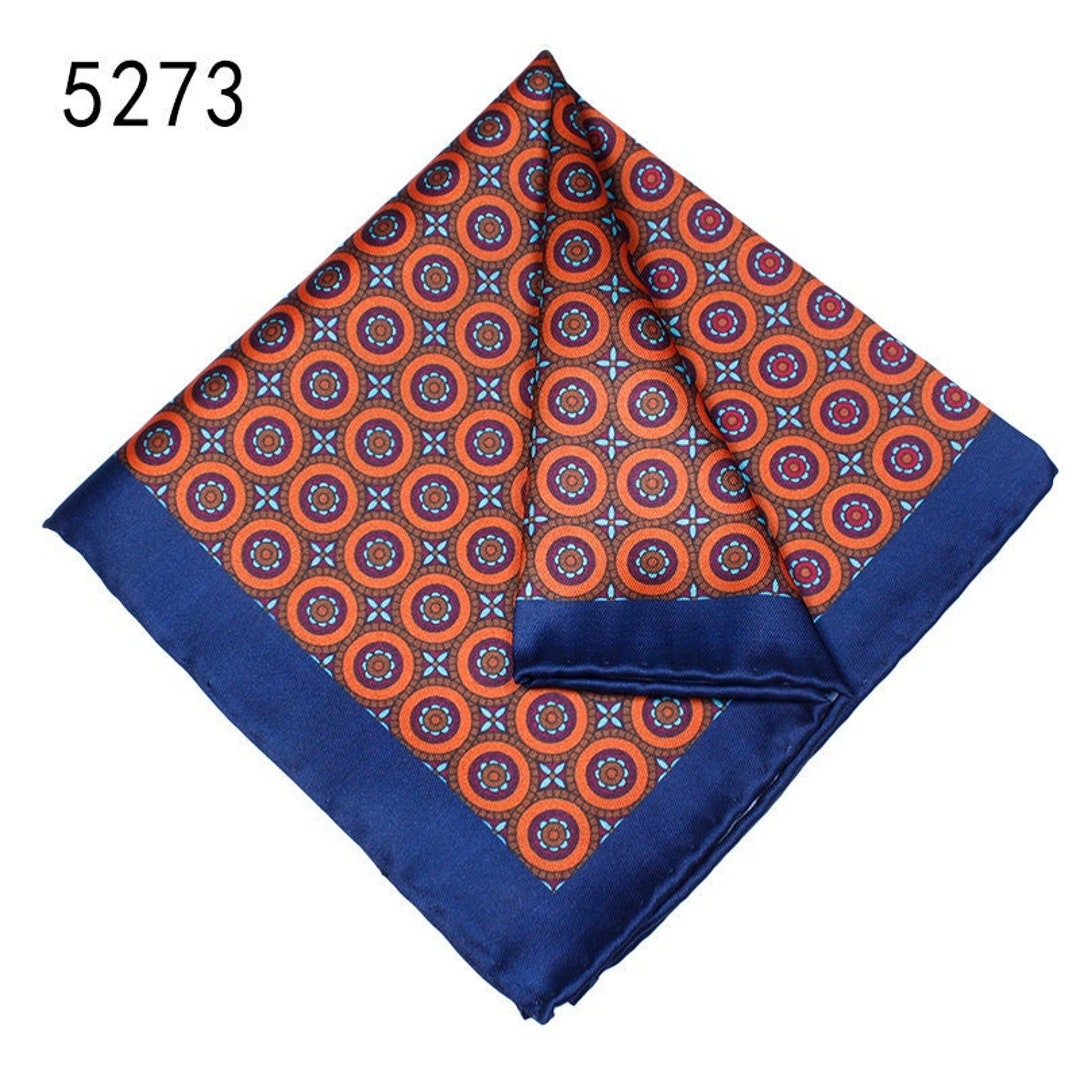 Men's Orange Pocket Square, Floral Printed, Wedding Pocket Square, Groom Pocket Square, Square ...