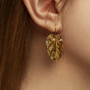 Leaf earring.monstera leaf earring. Topical flora leaf earring.18k gold earring dangle image 1