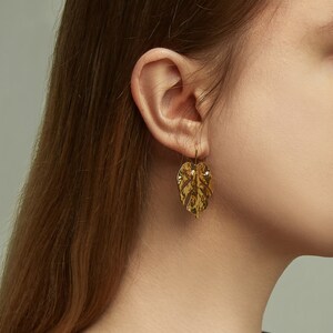 Leaf earring.monstera leaf earring. Topical flora leaf earring.18k gold earring dangle image 2