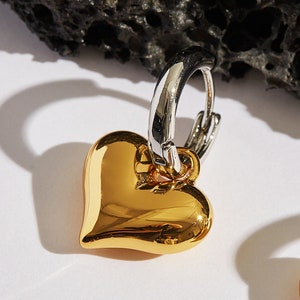 silver Hoop Earrings with Heart Pendant, Valentine Gift, Heart Earrings, Hoop Earrings, Heart Hoop Earrings, Small Hoop Earrings image 3