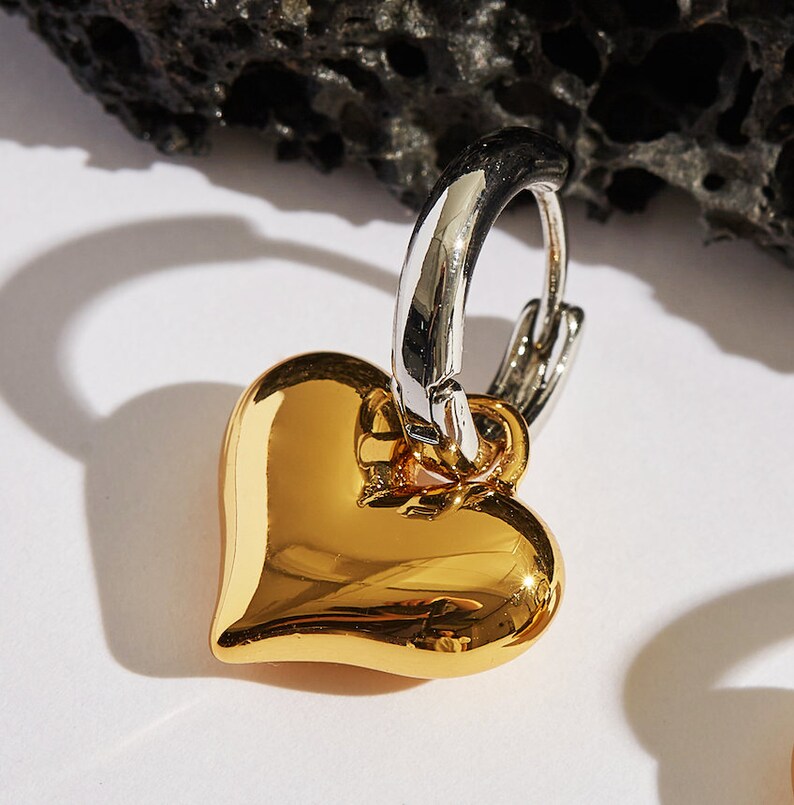 silver Hoop Earrings with Heart Pendant, Valentine Gift, Heart Earrings, Hoop Earrings, Heart Hoop Earrings, Small Hoop Earrings image 3