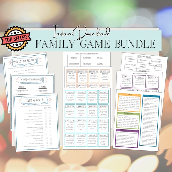 Familienspiele | Spieleabend Bundle | Familienspielabend | Gesprächsstarter | Familie Quiz | Druckbare Spiele | Herunterladbare Spiele