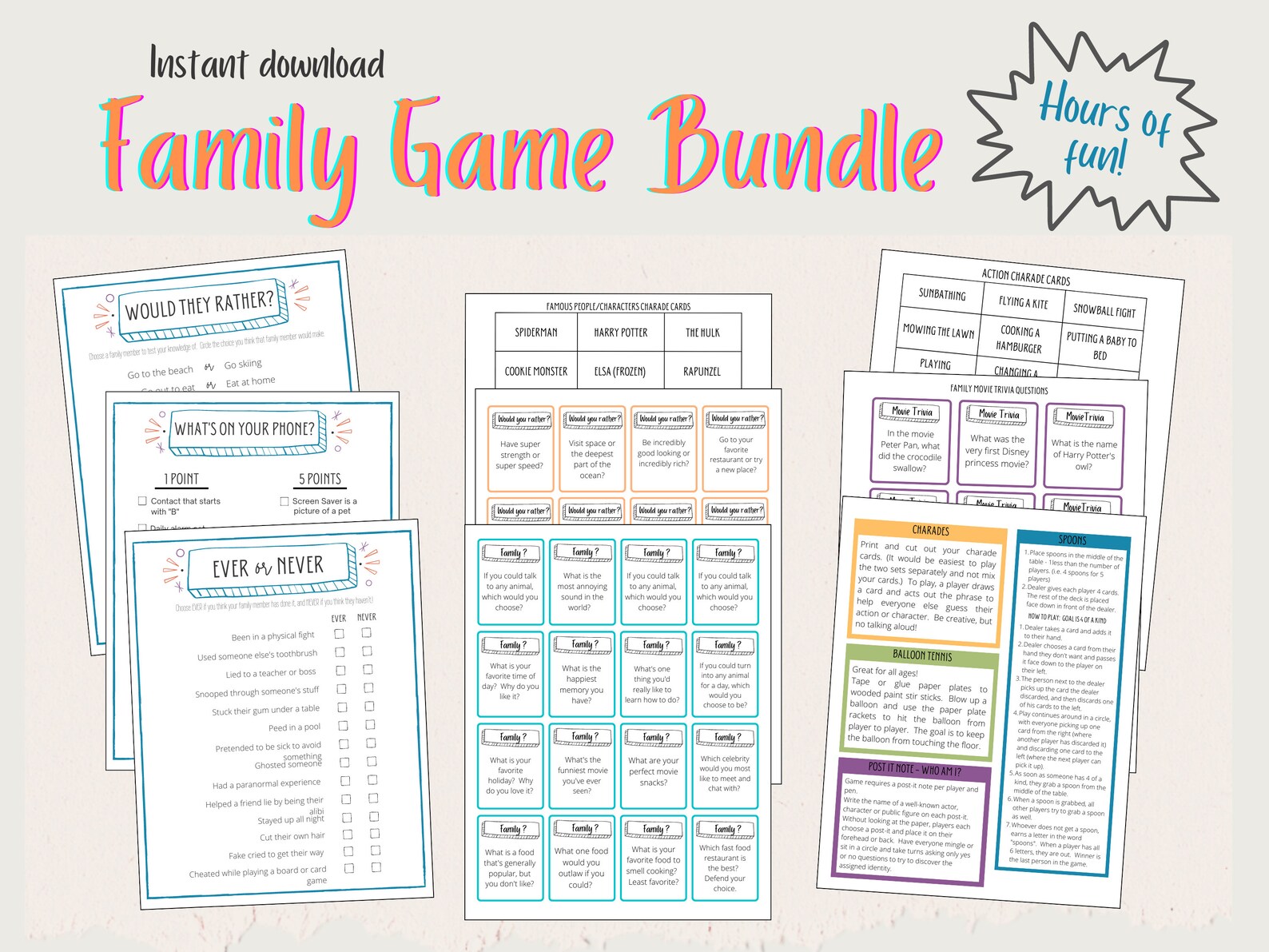Family Games Game Night Bundle Family Game Night - Etsy