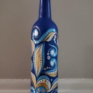 Boho Floral Dot Art Glass Bottle | Hand Painted Bottle | Upcycled Home Decor | Mandala Inspired Bottle | Unique Accent
