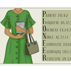 Carta regalo Pioneer School, regali stampabili JW 2024, cartoline digitali istantanee per sorelle e donne JW, clipart pionieri regolari, Testimone di Geova