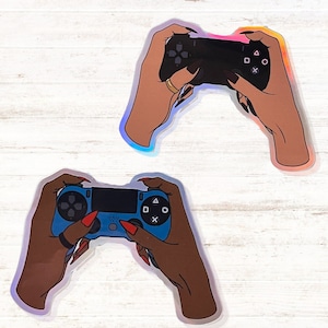 ゲーマーガール ホログラフィック ステッカー | プレイステーション コントローラー | フェミニスト | かわいい虹ステッカー | ゲーム ステッカー | ゲーム ギフト | レインボー