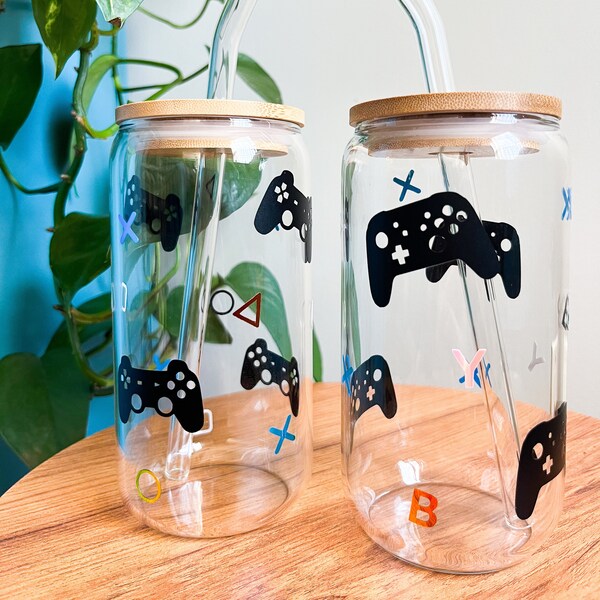 Video Game controller Iced Coffee Cup | Beer Can Glass | PS4 Iced Coffee Cup | Glass Cup Coffee Can Beer | XBOX glass cup