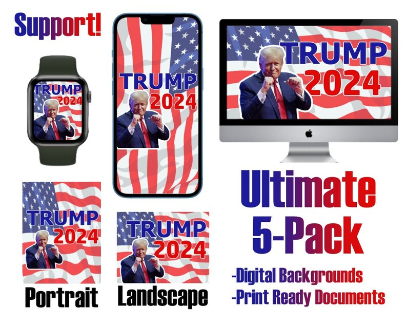 TRUMP 2024 Wallpapers & More, 5pack Donald Trump Republican Background