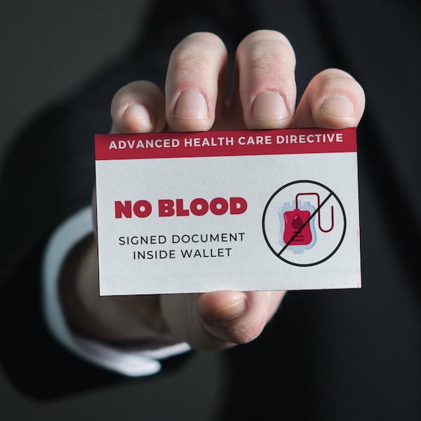 No Blood Medical ID Card – Sheet of 4 | JW Jehovah Witness No Transfusion Alert | Kids, Elderly Emergency | Doctor, Ambulance, Hospital