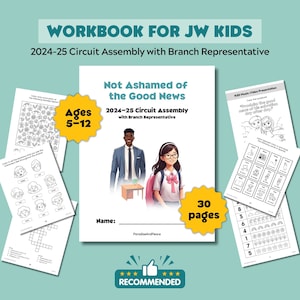 JW Kids (edades 5 a 12) No nos avergonzamos de las buenas noticias Libro de actividades de 30 páginas, Asamblea de circuito 2025 Hojas de trabajo imprimibles para testigos de Jehová
