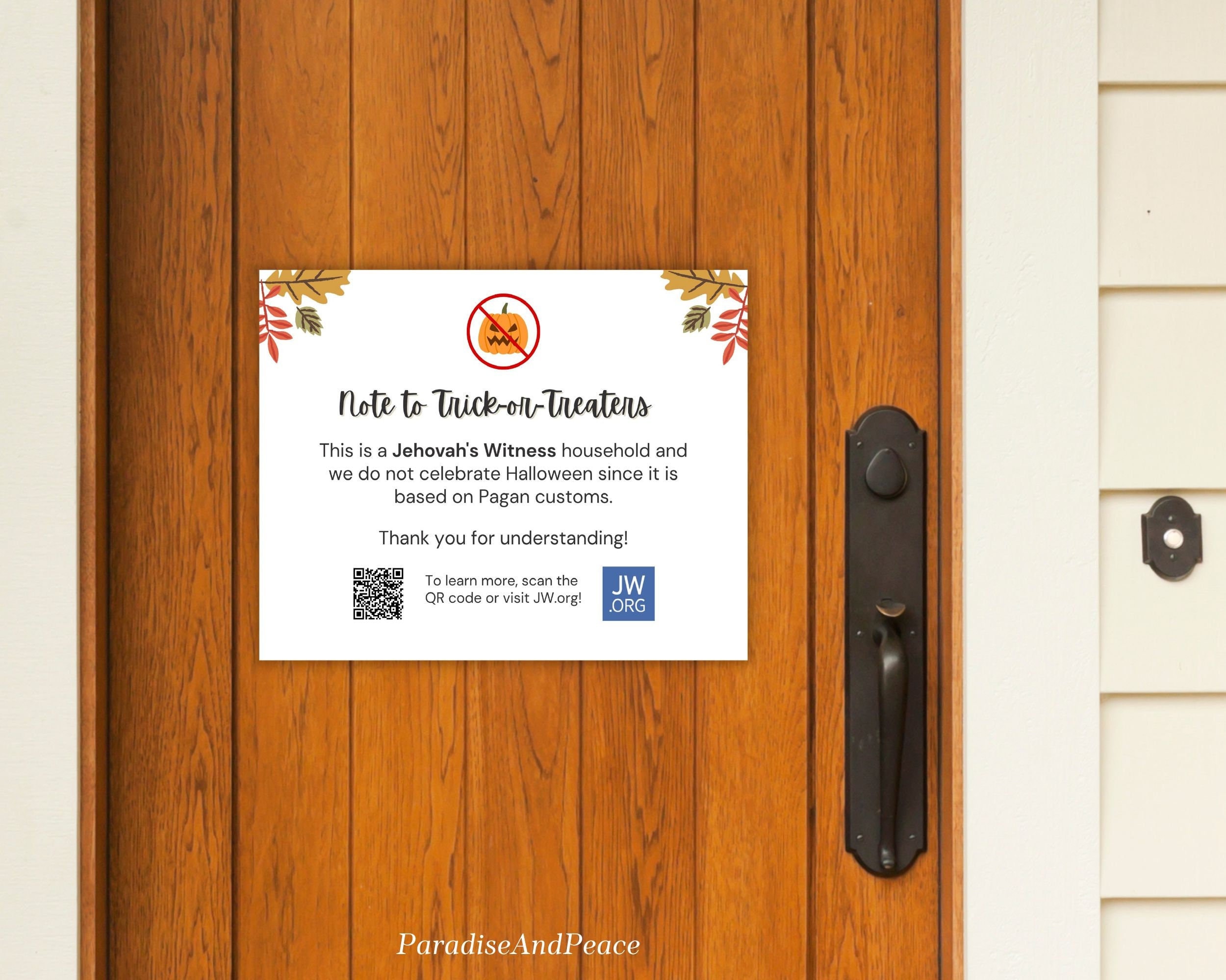 JW Door Sign for Halloween Night Jehovah Witness Household Etsy