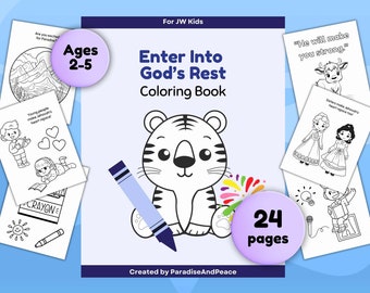 JW Toddlers (Ages 2-5) Enter Into God's Rest 26 Page Coloring Book | 2023 Circuit Assembly Workbook Branch, Printable Worksheets for JW Kids