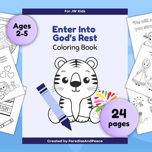 JW Toddlers (Ages 2-5) Enter Into God's Rest 26 Page Coloring Book | 2023 Circuit Assembly Workbook Branch, Printable Worksheets for JW Kids