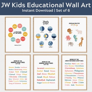 Lot d'oeuvres d'art murales éducatives JW Kids | Lot de 6 affiches imprimables | Téléchargement instantané PDF et JPG | Décoration éducative Témoin de Jéhovah