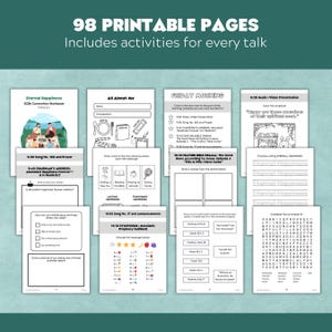 Pu&ograve; includere: Una raccolta di 98 pagine di quaderno di esercizi stampabili con attivit&agrave; per un convegno. Le pagine includono testo, disegni al tratto, ricerche di parole ed esercizi di scrittura con titoli come Eternal Happiness, Friday Morning.