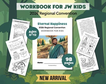 JW Kids (Ages 5-12) Eternal Happiness 98 Page Activity Workbook | 2026 Convention Printable Worksheets | Education for Jehovah's Witness