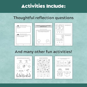 Pu&ograve; includere: Una raccolta di sei pagine di attivit&agrave; con illustrazioni, testo e disegni al tratto in bianco e nero. Le pagine includono domande di riflessione, esercizi di disegno, compiti di conteggio e attivit&agrave; di abbinamento per scopi educativi.