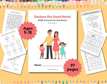 JW Kids (5-12 jaar) Verkondig het goede nieuws Activiteitenwerkboek met 97 pagina's | Afdrukbare werkbladen voor het Congres van 2024 | Onderwijs voor Jehovah's Getuigen