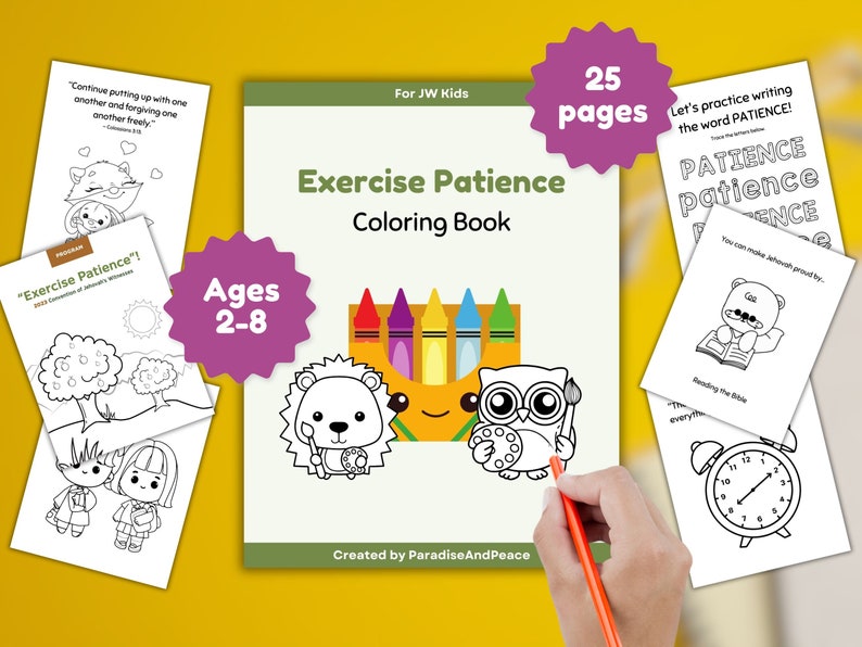 JW Young Kids 2-8 ans Exercice Patience Livre de coloriage Pages à colorier imprimables de la Convention 2023 Éducation Enfants Témoins de Jéhovah image 1