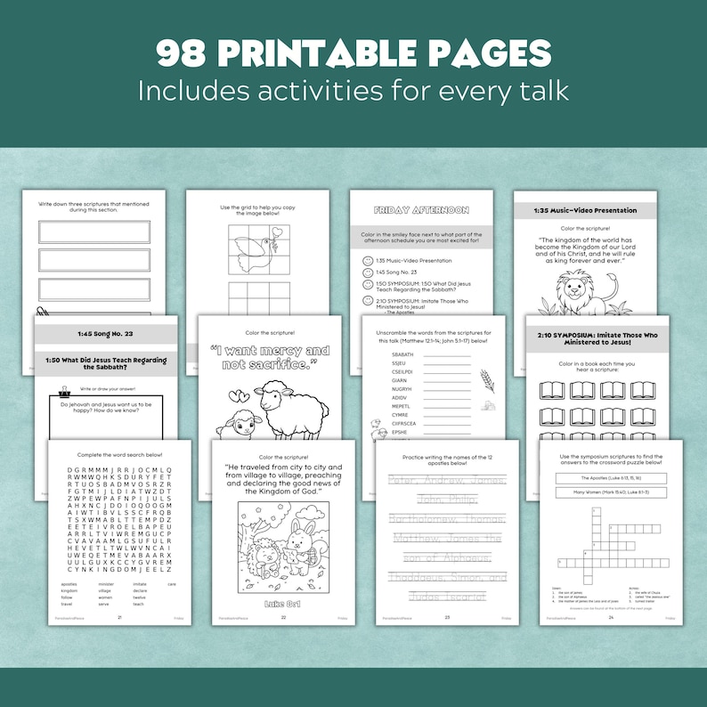JW Kids (5-12 anni) Eternal Happiness - Quaderno di attività di 98 pagine / Fogli di lavoro stampabili per la Convenzione del 2026 / Istruzione per i Testimoni di Geova immagine 3
