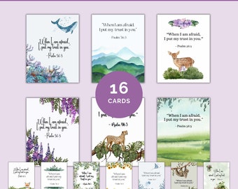 JW Yeartext 2024 Cards | Pack of 16 Printable Watercolor Scriptures for Jehovah's Witness Adults, Psalm 56:3 | Instant Download, Bible Study