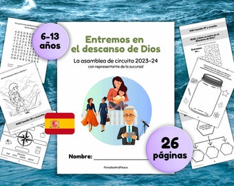 Entremos en el descanso de Dios para niños JW | 26 Seiten von Aktivitäten, 6-13 Jahre, Trabajo imprimible, La asamblea del circleo 2023 2024