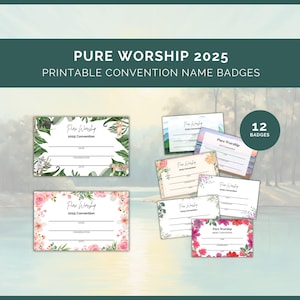 Distintivi con nome stampabili Pure Worship 2025 / Confezione da 12 design unici per download immediato, Convention regionale dei Testimoni di Geova JW