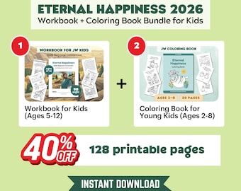 JW Kids: Eternal Happiness 2026 Convention Bundle - Activity Book + Coloring Book | 100+ Printable Worksheets for Jehovah's Witness Kids