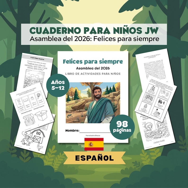 SPANISCHES Buch der Aktivitäten bei JW für Kinder (5-12 Jahre): Felices para siempre 2026, Assamblea de los Testigos de Jehová, 98 Seiten Bild 1